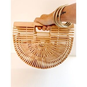Bamboo Ark Bag Basket Purse Top Handle Cult Gaia Style Wooden Handbag Boho